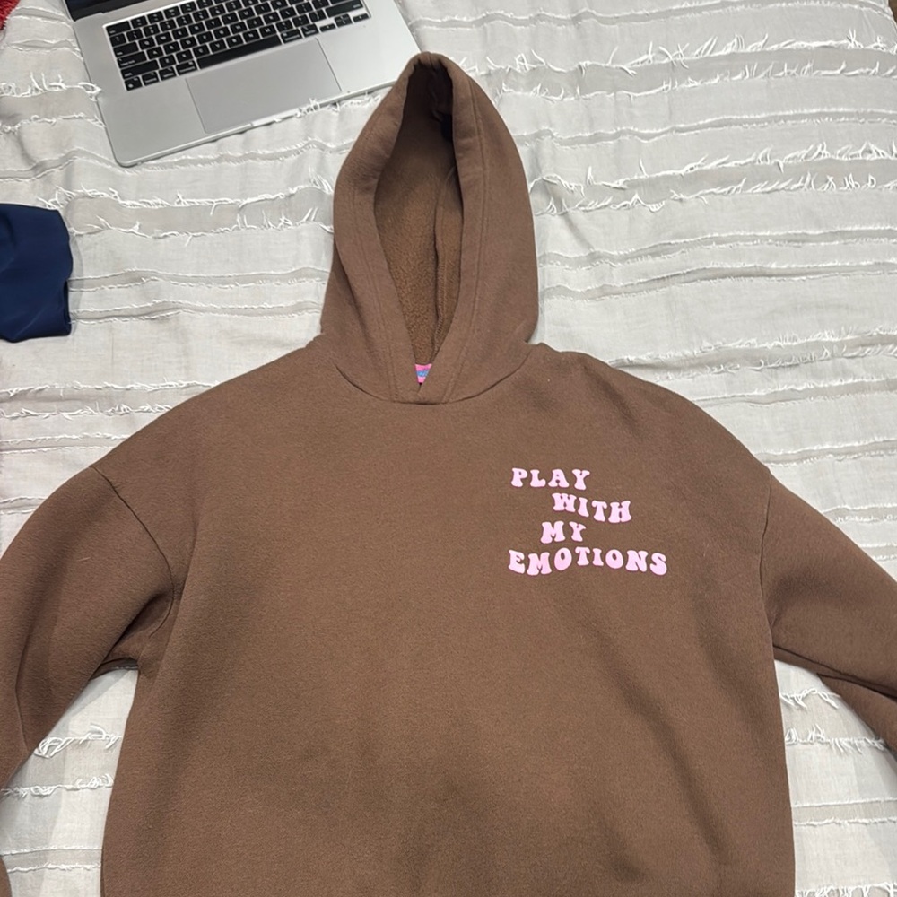 Brown Hoodie with Pink Text